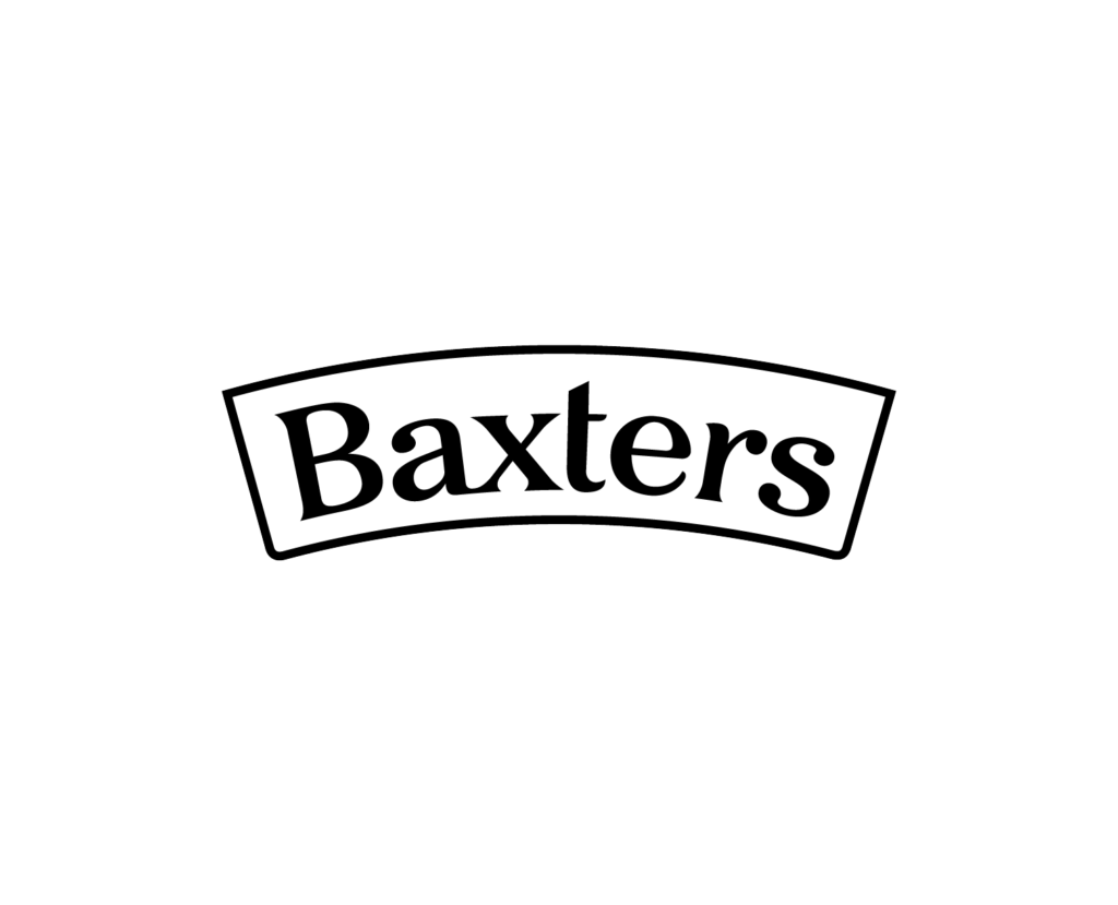 Baxters logo in white.