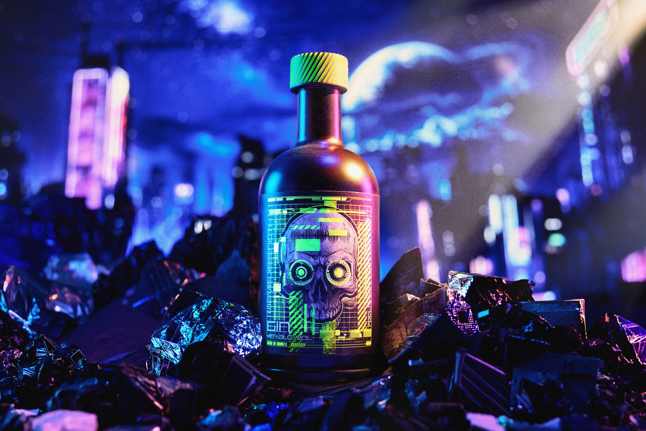 Wavelength gin bottle in Lifestyle Cyberpunk city scene